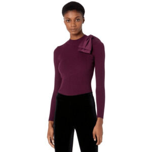 Ted Baker Womens M Sweater Ribbed Knit Burgundy Red Bow Cashmere Blend Old Money